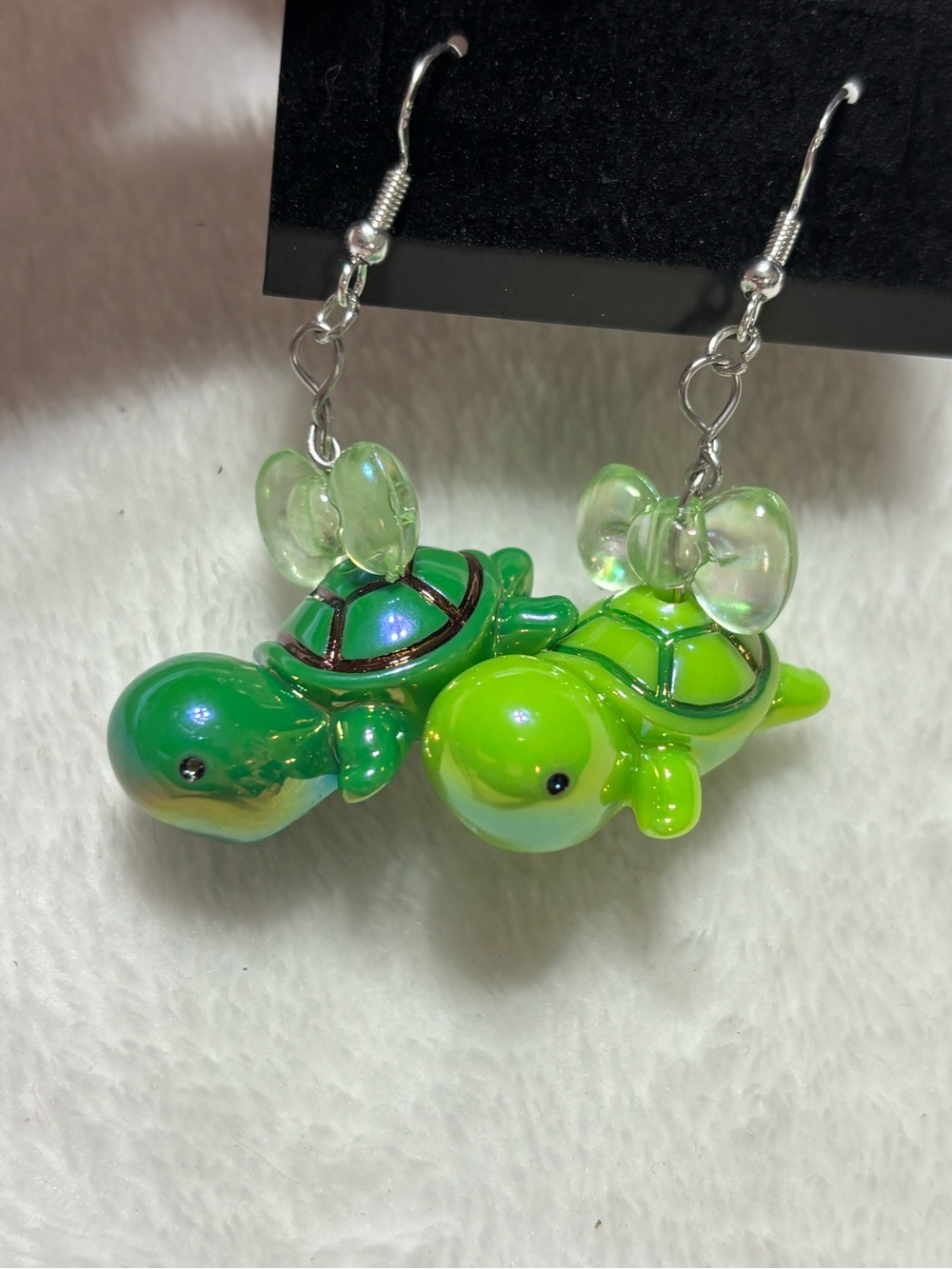 Cute Light/Dark Green Turtle Dangle Earrings Sterling Silver Posts